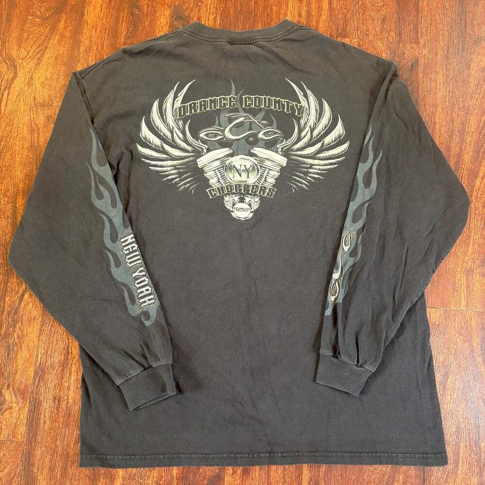 Y2K Orange County Choppers NY Long Sleeve Graphic Shirt Black Flames